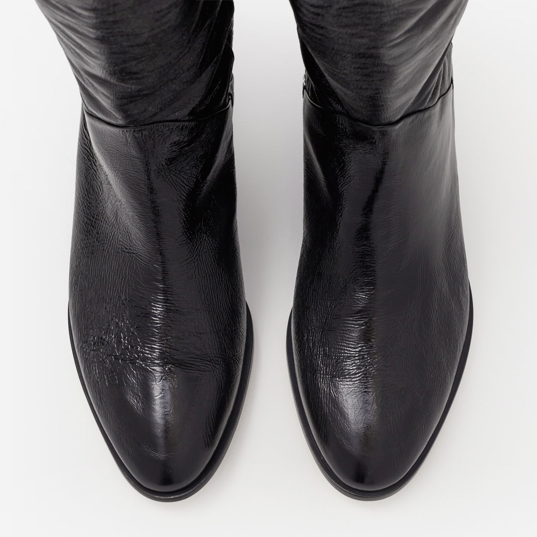 Sclarandis - Anna Over the Knee Boot - Black Crinkle Patent - Top View