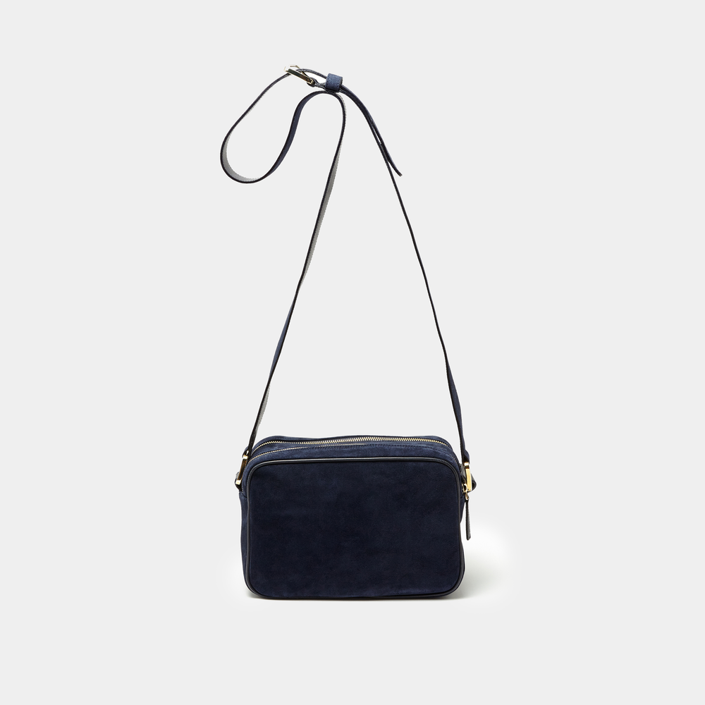 Navy Suede Double zipper cross-body bag