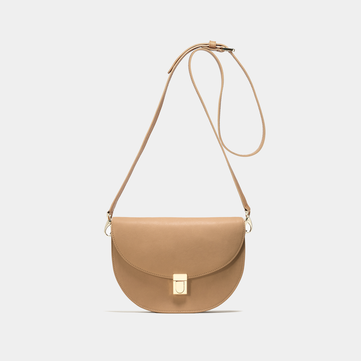 Sand Leather Half moon shaped cross-body bag